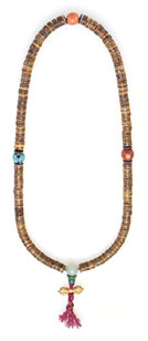 Tibetan mala composed of 108 disk-shaped beads of human bone