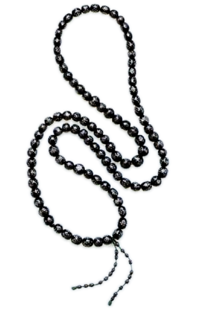 Islamic coral prayer beads (subha) inlaid with silver